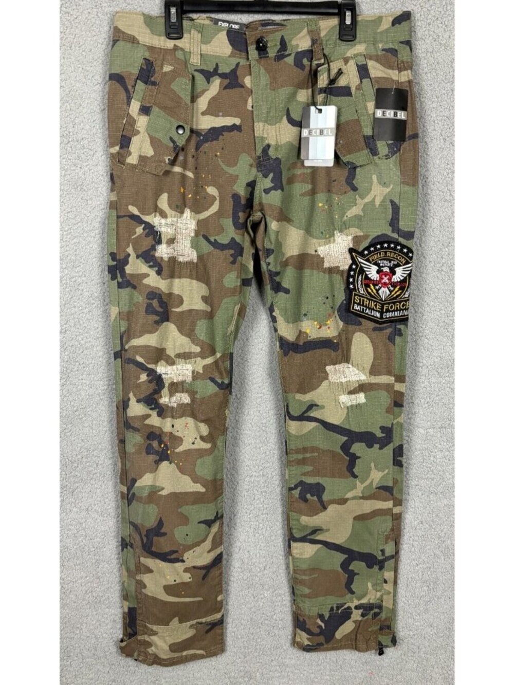 Decibel Men's Camo Rip Stop Stretch Pants Distressed Straight Leg 38W X 35L NWTs
